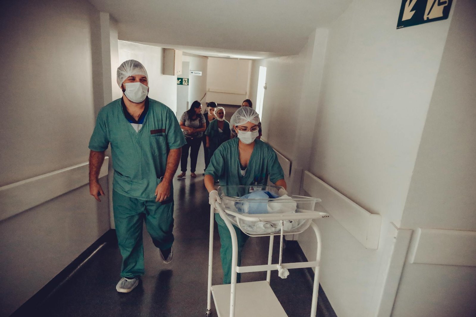 Medical team in hospital corridor